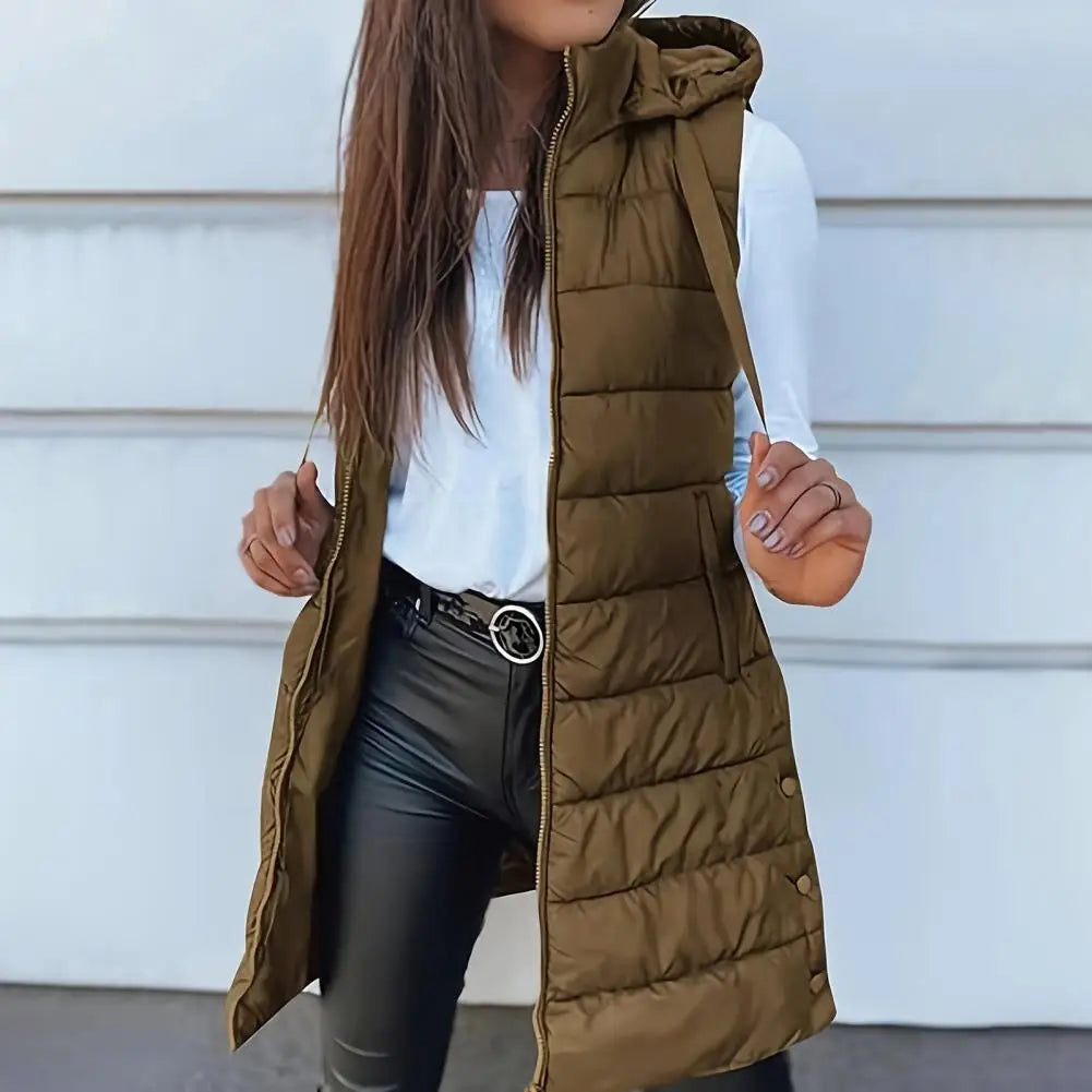 Women's Puffer Vest Casual Zip Up Quilted Padded Vest Hooded Sleeveless Down Jacket Winter Warm Outerwear Coat