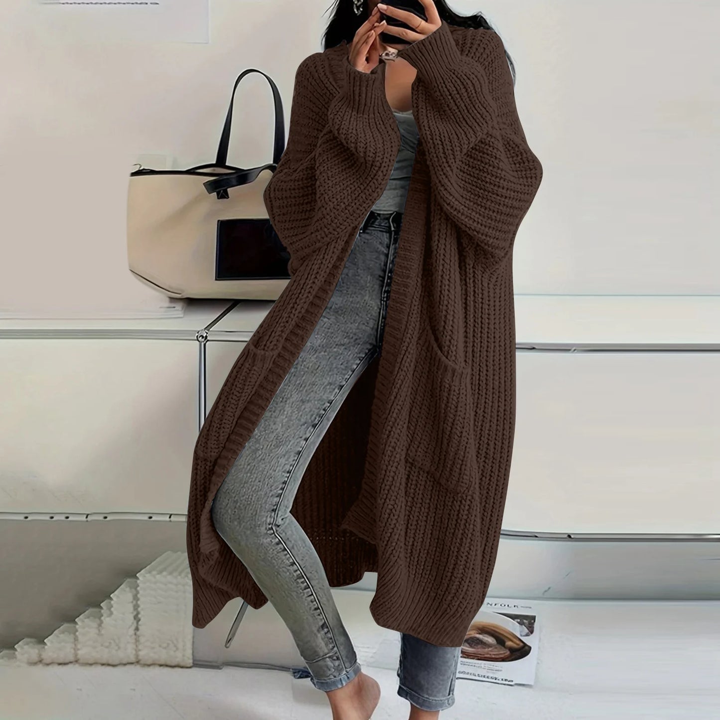 Women's Loose Long Knitted Cardigan Sweater Coat Autumn Winter Long Sleeved Long Knitwear Female Street Fashion Sweater Jacket