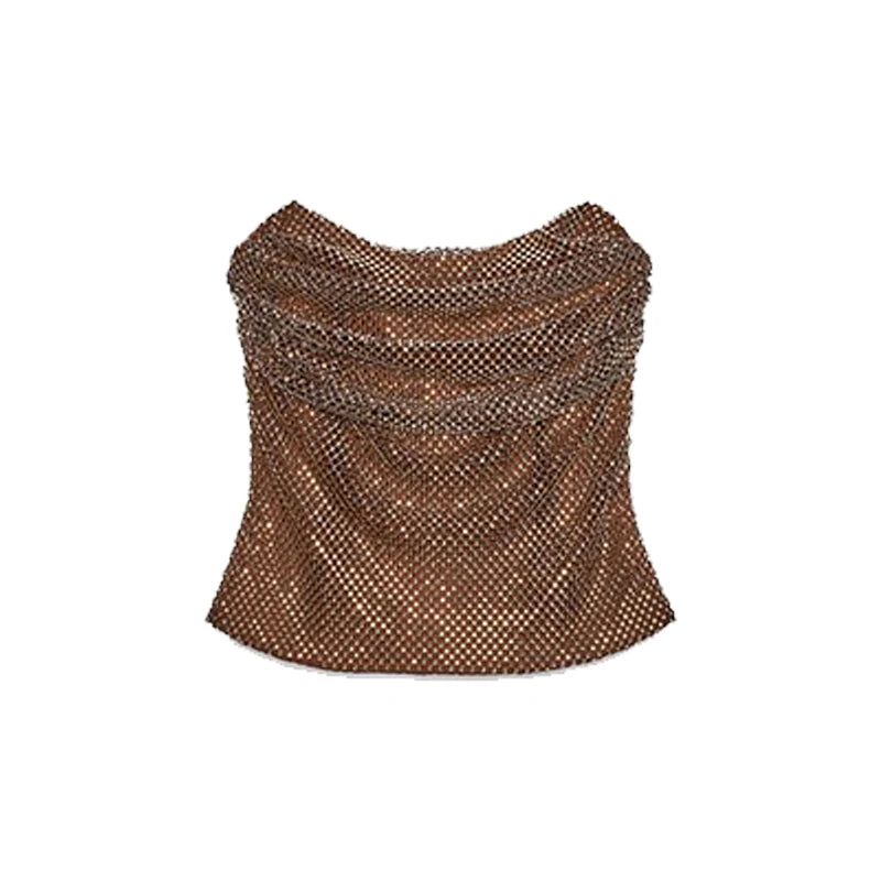 Elegant Backless Diamonds Party Dress Sleeveless Draped Neckline Knee-length Bodycon Dresses Women's Shinning Sexy Evening Robe