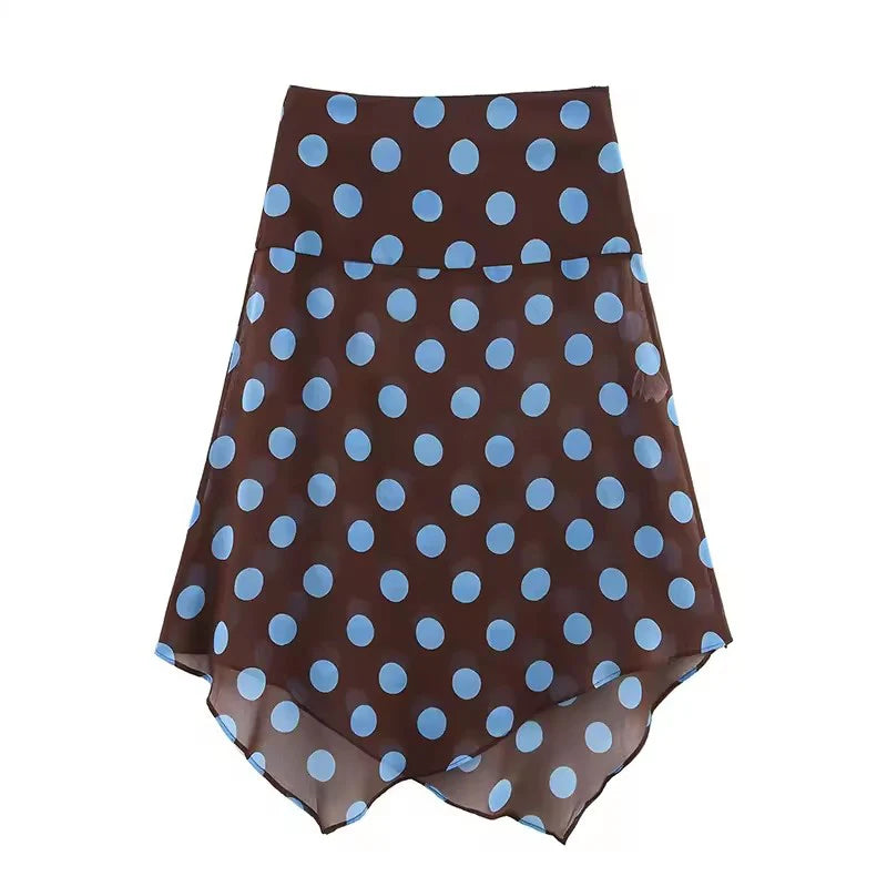 Polka Dot Printed Midi Skirts Two Piece Sets for Women 2025 Summer Chic Scarf Halter Top Suits Beach Woman 2 Piece Outfits