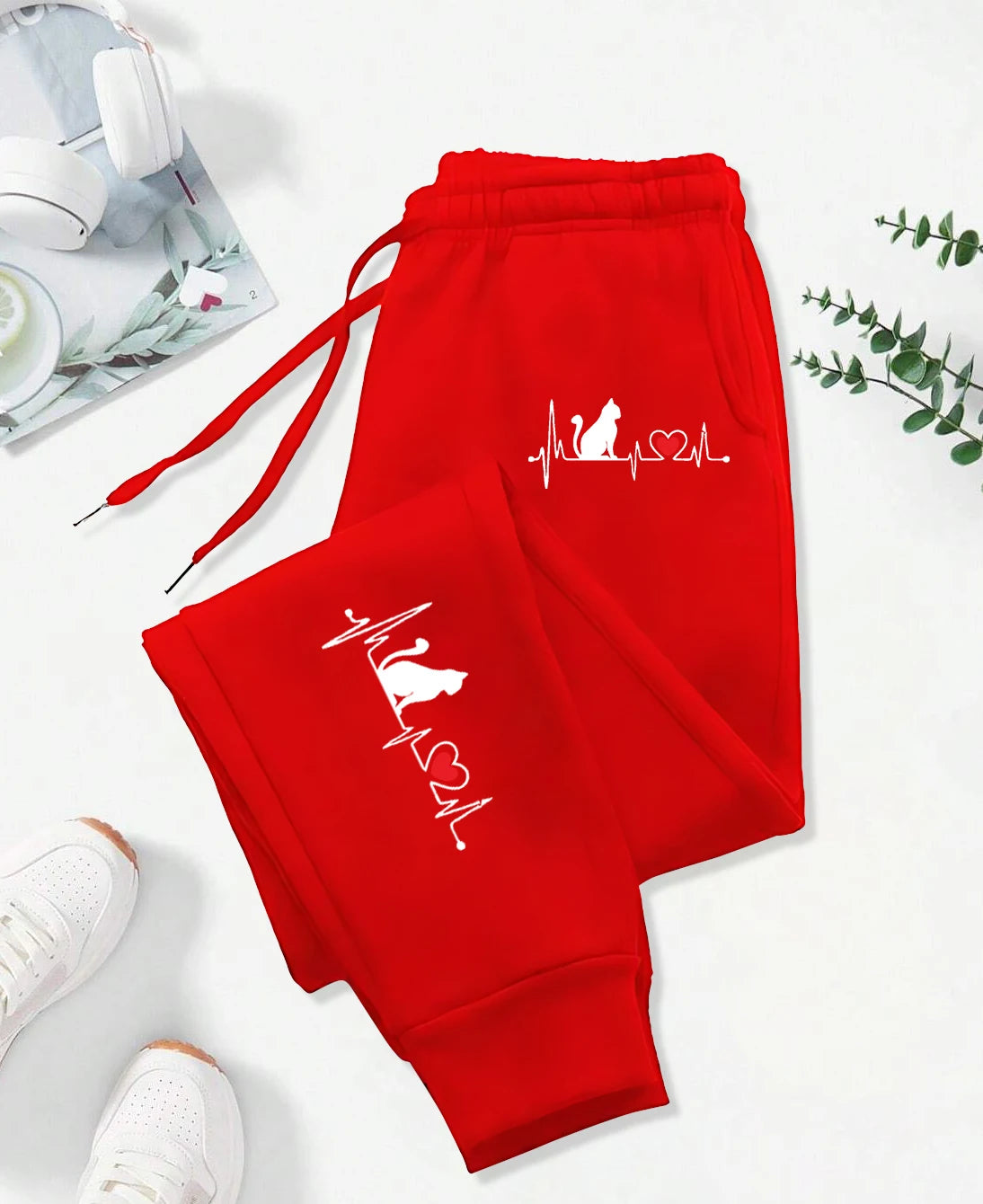 New Dog Red Heart Electrographic Printing Printed Women's Pants Street Sports Pants Casual Autumn Pants