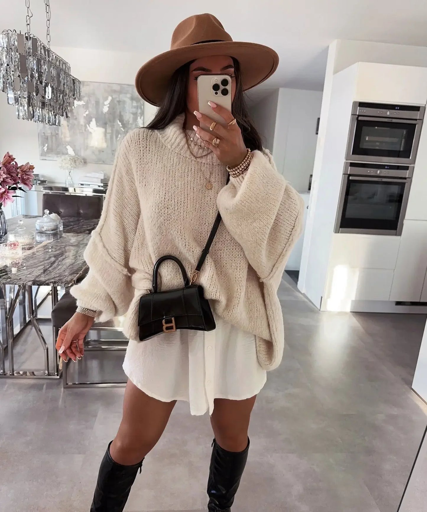 New Fall/winter Women's Sweater Solid Color Semi-turtleneck Casual Commuter Style Knit Pullover Loose Sweater Simple All-match