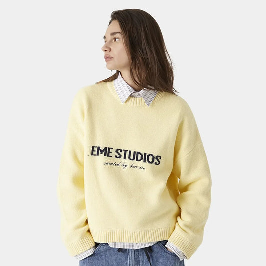 Lazy Style Letter Jacquard Knitted Sweater Autumn and Winter Women Fashion Street Travel Campus Daily Office Thick Warm Sweater