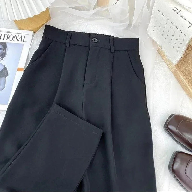 Fall Spring Black Suit Haren Pants Women 2024 Fashion Elastic High Waist Casual Trousers Woman Korean Style Solid Office Pant