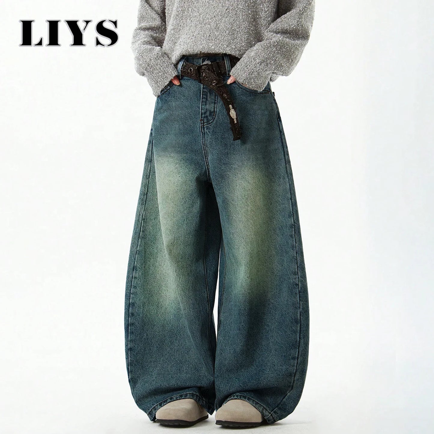 Men's Wear Blue Wide-Leg Denim Pants Baggy Jeans Vintage Three-Dimensional Cut Curved Knife Jeans Loose Fit Summer New Trend
