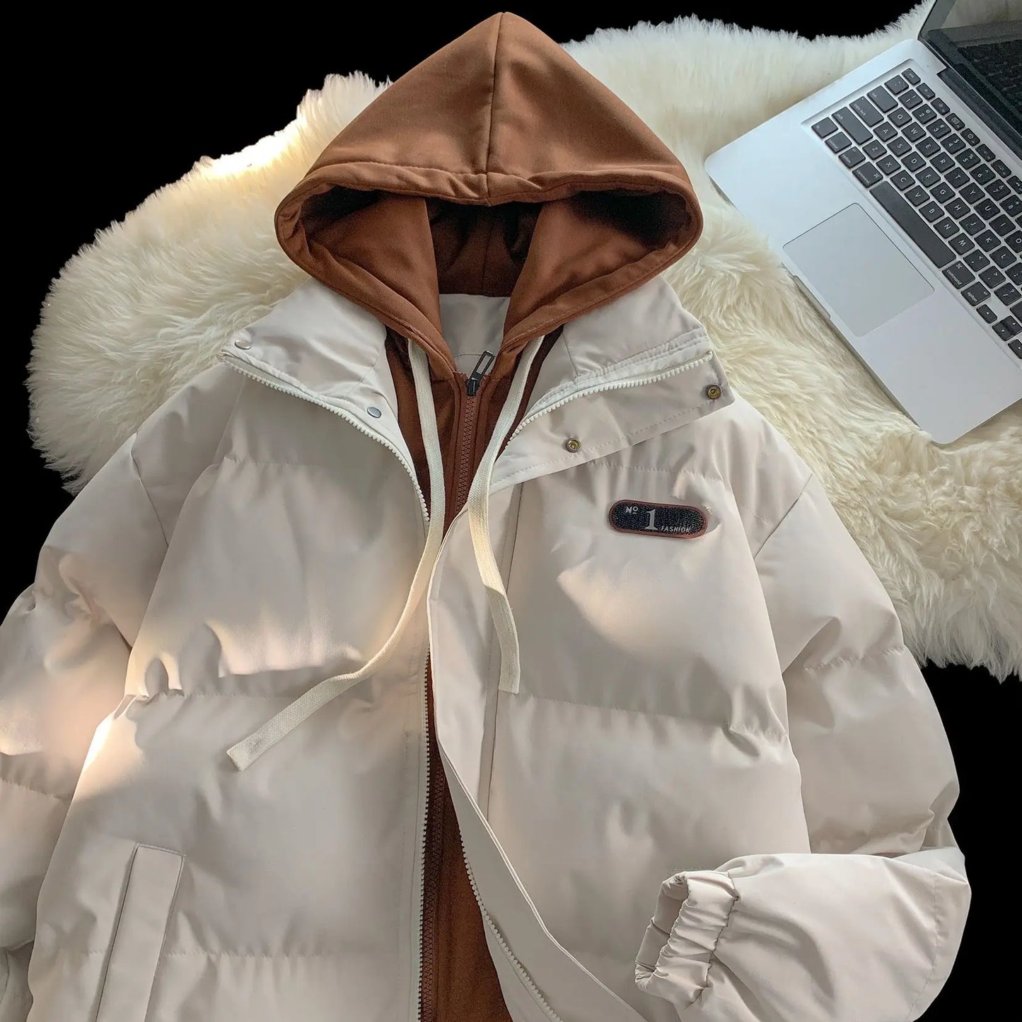 Winter New Fashion Splicing Hooded Fake Two-piece Design Sense Bread Clothes Women Y2K New Korean Version Thick Warm Coats