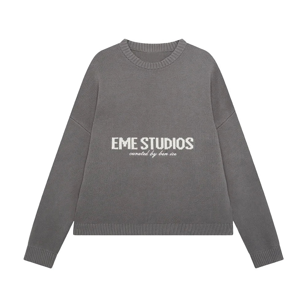 Lazy Style Letter Jacquard Knitted Sweater Autumn and Winter Women Fashion Street Travel Campus Daily Office Thick Warm Sweater