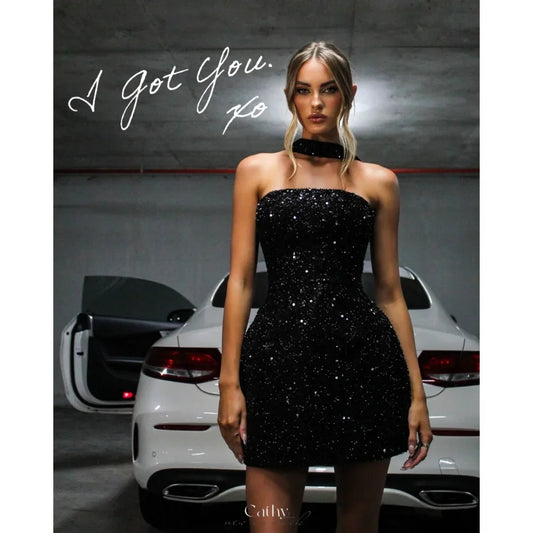 Sequins Short Skirt Halter Neck Evening Dresses Strapless Sleeveless vestidos de noche Prom Customized Formal 2025 Party Gowns