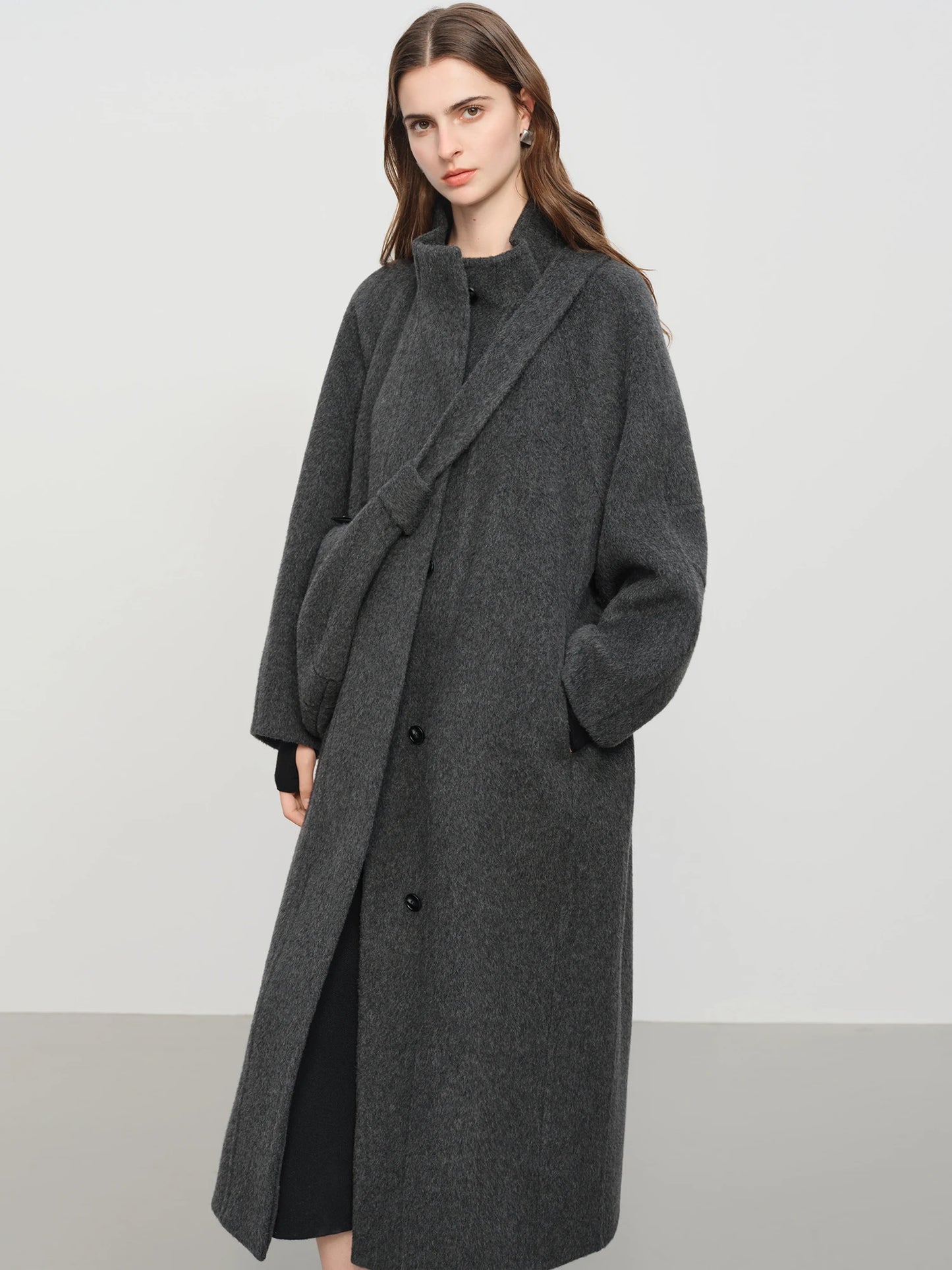 FSLE Minimalist Standing Collar Straight Cut Yak Wool Double-Faced Cashmere Coat Winter 2025 New Arrival Versatile Outerwear