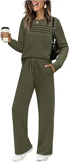 Women's Fashion Long Sleeve Long Pants Set Casual Two-Piece Suit New Autumn Collection Comfortable Polyester Fiber Dress