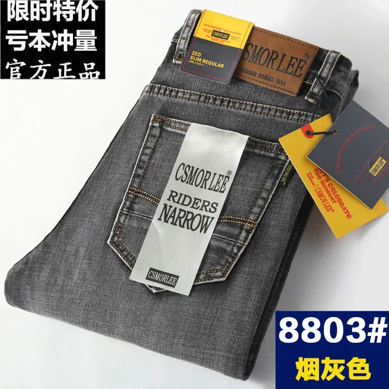 Csmor Lee Men's Jean Autumn Winter Loose-fit Straight-leg Trendy Pants Casual Denim Trousers Men Classic Stretch Jeans Fashion
