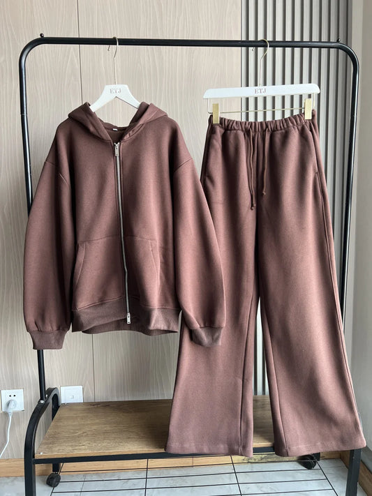 ETJ 2025 Fall/Winter new  women's casual sports oversized zipper hoodie wide leg mop sweatpants set 4174842
