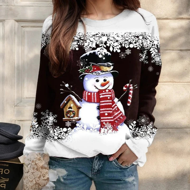 Festival Fashion Clothing Women's T-shirts Street Outdoor Christmas 3D Print Snowman Sweatshirts Long Sleeve Pullover Tops Shirt