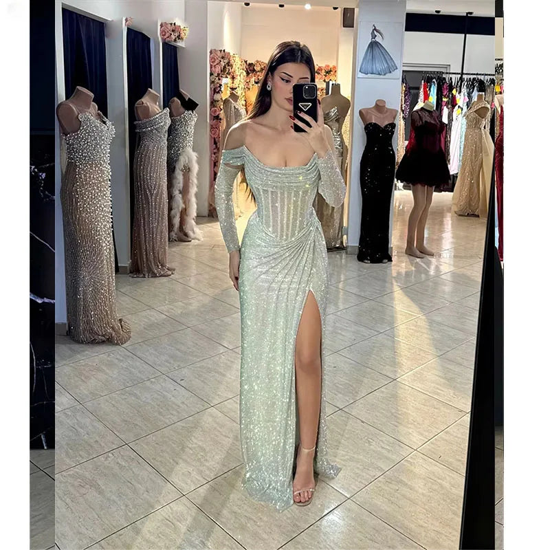 Manmux mermaid Evening Dresses Woman Elegant Long Evening Dress Woman Custom Made Shiny Luxury Prom Dresses 2025 Side Slit Party