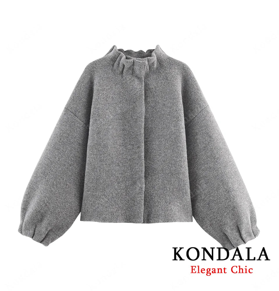 KONDALA Ladies Fall Knitted Skirt Set Pleated O-Neck Buttons Jacket, Mini Skirt 2025 Autumn Fashion Elegant Female Skirt Suit