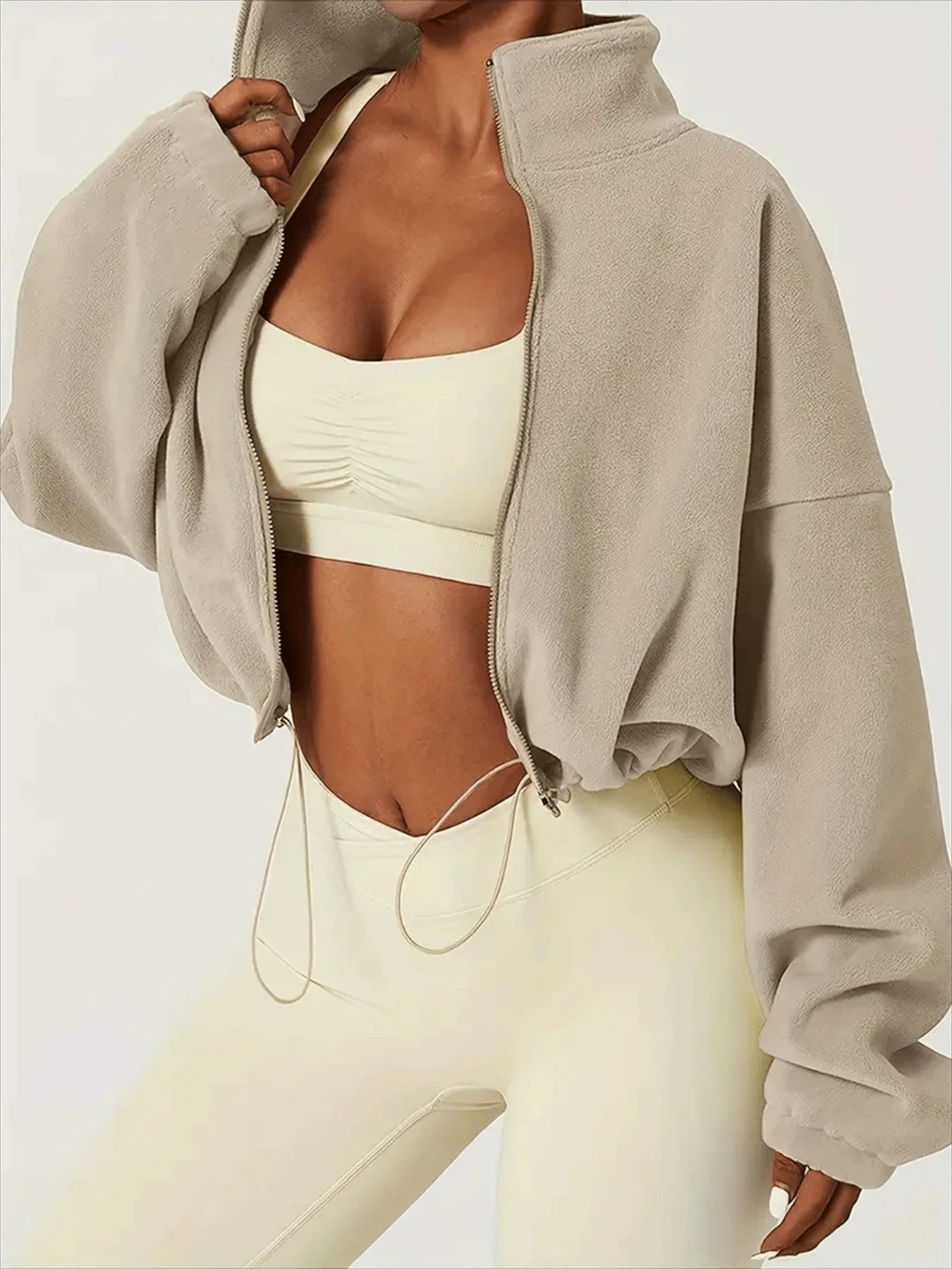 Women's Autumn Winter Fleece Jacket, Stand Collar Zipper Design, Casual Warm Short Coat for Ladies, Daily Wear Outerwear