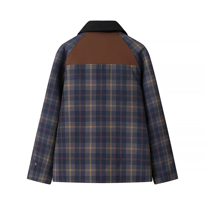 Spring 2025 Women's Casual Plaid Stand Collar Jacket Fashion Street Style Comfortable Polyester Fabric Long Sleeve Zipper Clo...