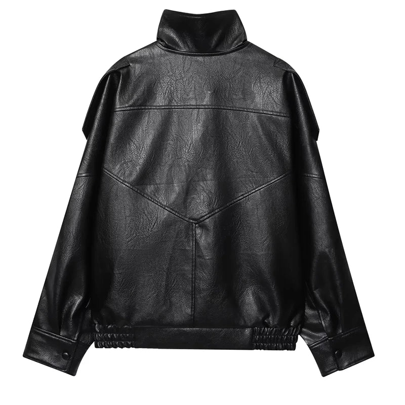 HXAO Black Jacket For Woman Outerwears Faux Leather Jacket Long Sleeve New In Coats And Jackets Zipper Bomber Motorcycle Jacket