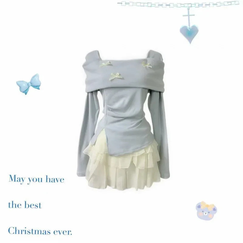 Chic Half-length Two-piece Set with One-shoulder Top And Apricot Mini Skirt for Women Spring/Summer Trendy Outfit Ensemble