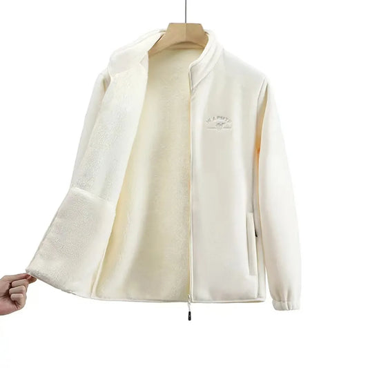 Elegant Loose Long Sleeve Liner Coats Fashion Women Zipper Polar Fleece Zipper Warm Jackets Casual Letter Print Winter Outerwear