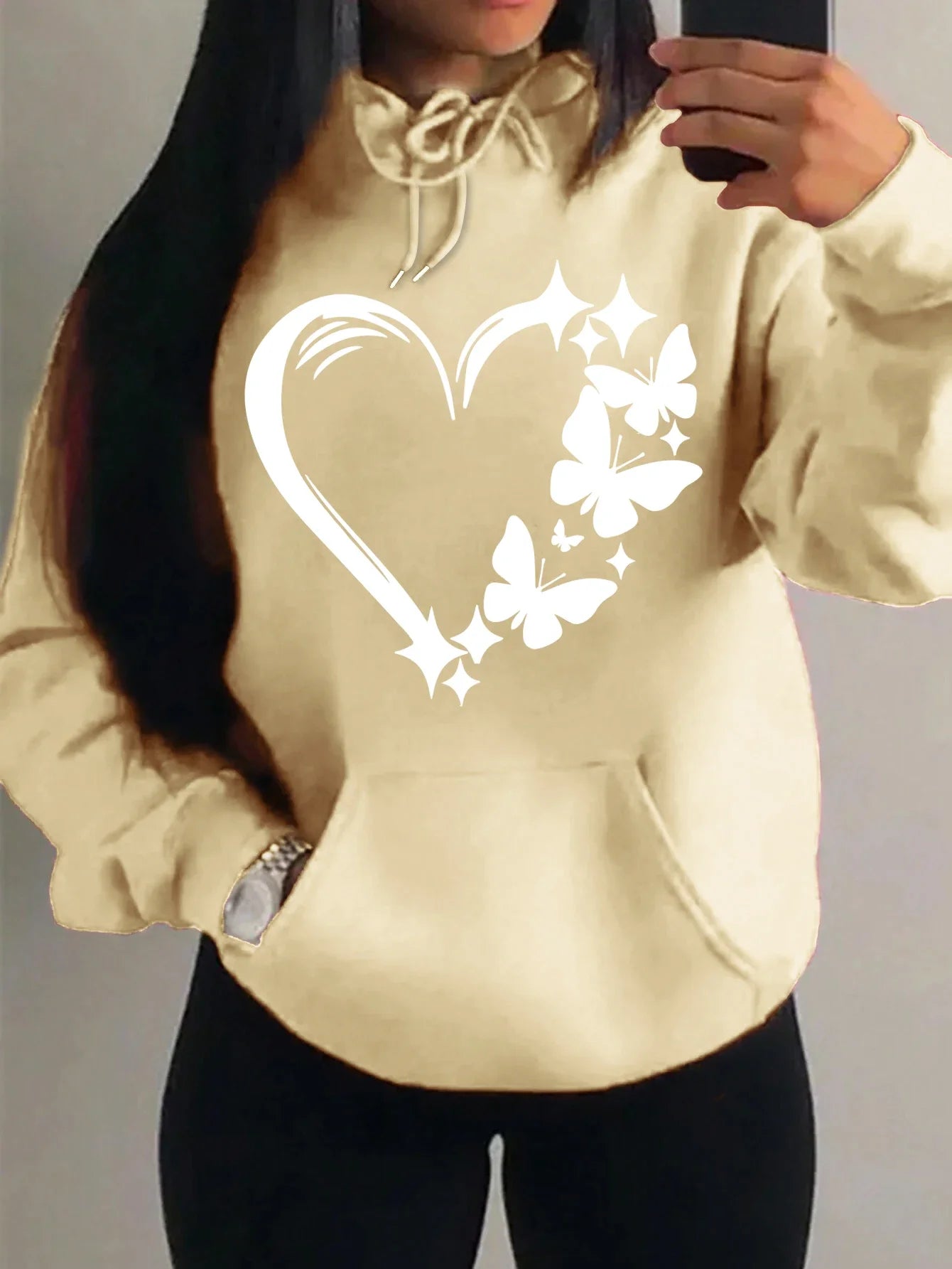 Women's Love and Butterfly Pattern Hoodie Hip Hop Street Fashion Pocket Clothes Retro Multi Color Hoodie