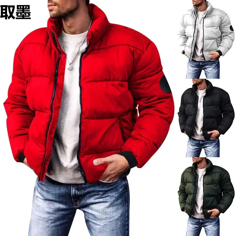 Men's Winter Thickened Cotton Jacket Stand Collar Fleece Lined Coat Casual Outerwear Regular Fit from Mainland China