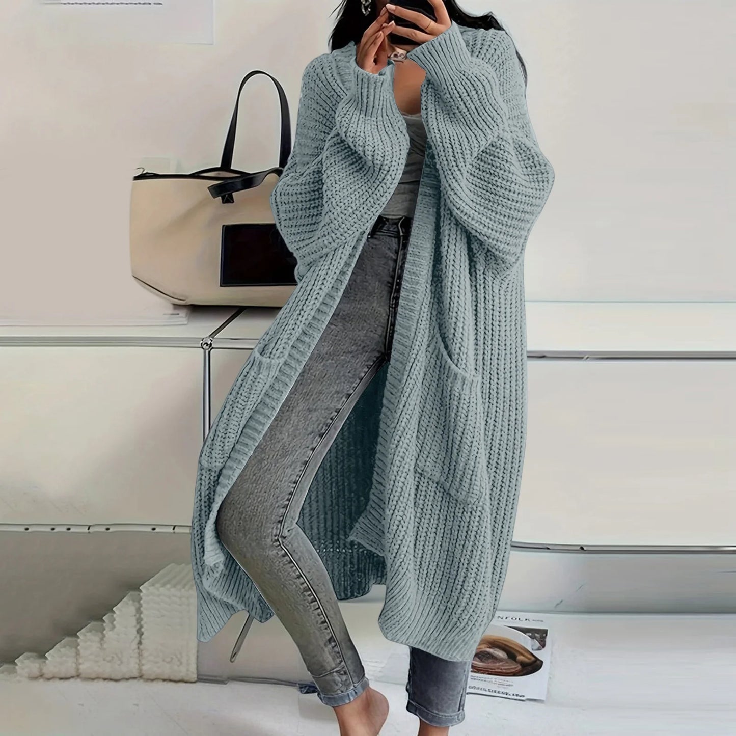 Women's Loose Long Knitted Cardigan Sweater Coat Autumn Winter Long Sleeved Long Knitwear Female Street Fashion Sweater Jacket