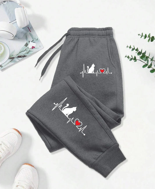 New Dog Red Heart Electrographic Printing Printed Women's Pants Street Sports Pants Casual Autumn Pants