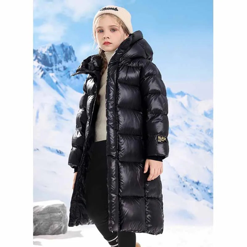 New Children's Long Thickened Down Cotton Jacket Winter Boys Solid Colour Warm Hooded Jacket Girls Casual Cold Outerwear 5-14Y