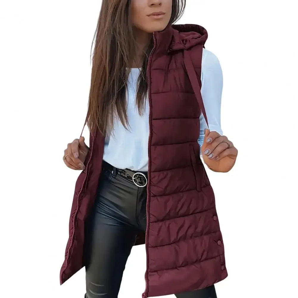 Women's Puffer Vest Casual Zip Up Quilted Padded Vest Hooded Sleeveless Down Jacket Winter Warm Outerwear Coat