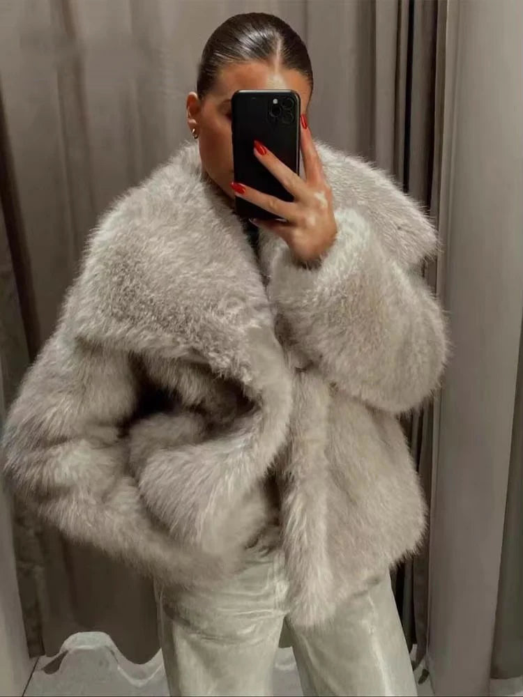 Faux Fur Cropped Jackets for Women Coats Thick Warm Soft Jacket Woman 2024 Long Sleeve Casual Winter Coat In New Outerwear