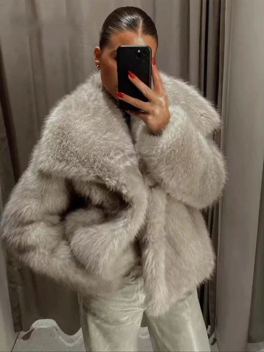 Faux Fur Cropped Jackets for Women Coats Thick Warm Soft Jacket Woman 2024 Long Sleeve Casual Winter Coat In New Outerwear