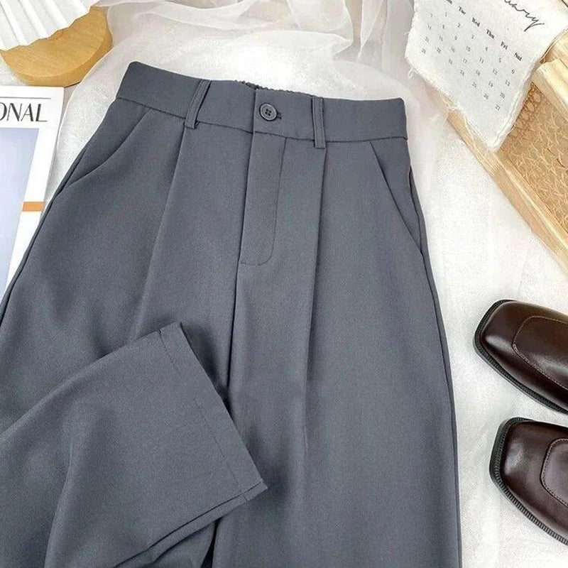 Fall Spring Black Suit Haren Pants Women 2024 Fashion Elastic High Waist Casual Trousers Woman Korean Style Solid Office Pant