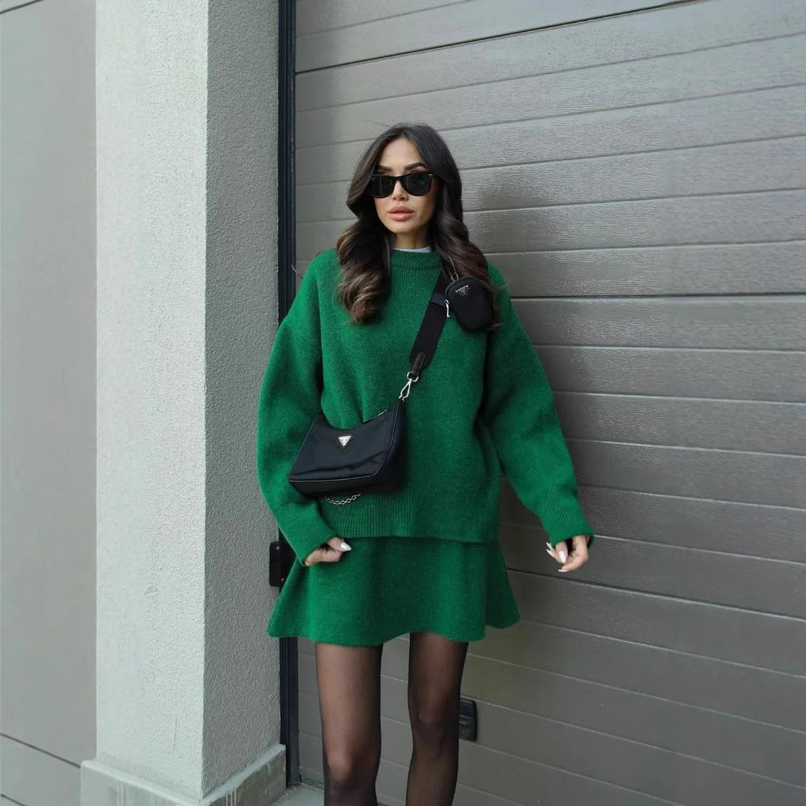 Preppy Style Knitted Two Piece Set Women 2025 Winter Autumn O Neck Loose Sweater Pullover A Line Skirt Streetwear Chic Outfits