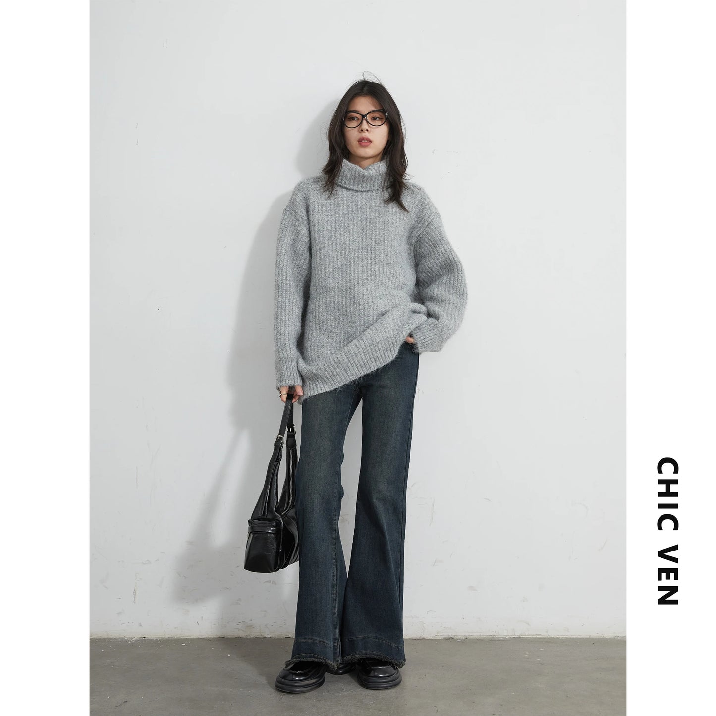 CHIC VEN Women Turtleneck Sweaters Solid Loose Casual Pullovers Bottom Thick Warm Female Jumpers Knitwear Autumn Winter 2025
