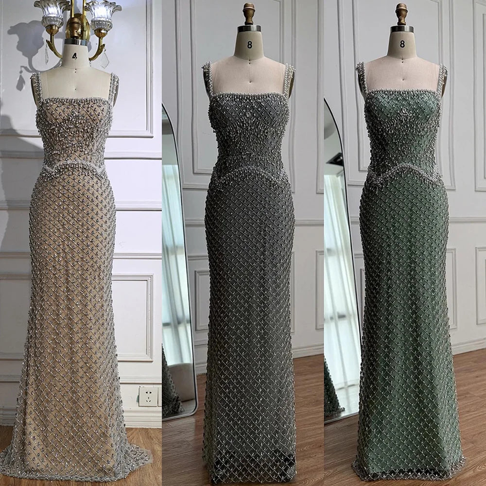 Luxury Sliver Designer Evening Dresses with Sparkling Crystal Gowns For Woman wedding party Serene Hill 2025 Customized LA72919