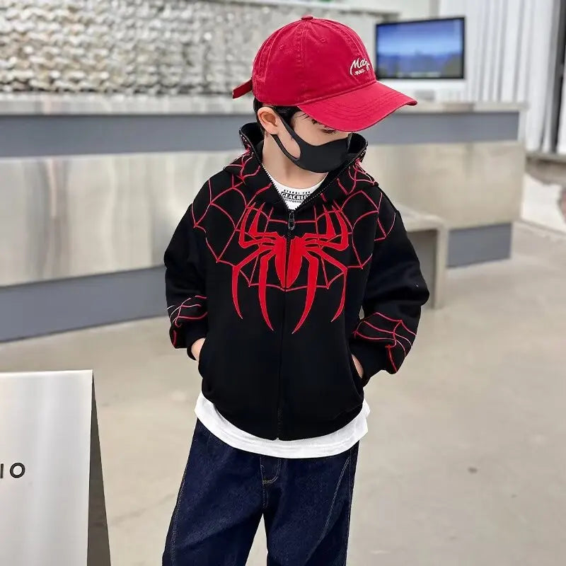 Spiderman Jacket Spring Children Boys Hooded Sweatshirt Cartoon Zipper Coats Autumn Kids Clothing Outdoors Keep Casual Outerwear