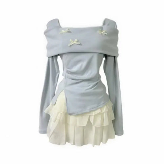 Chic Half-length Two-piece Set with One-shoulder Top And Apricot Mini Skirt for Women Spring/Summer Trendy Outfit Ensemble