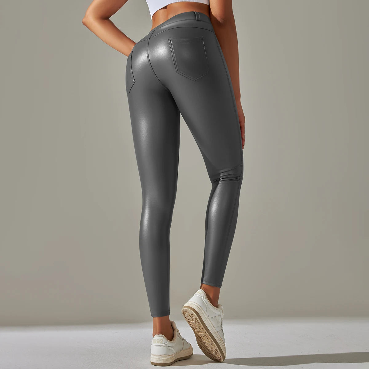 PU Leather Leggings Women Sexy Scrunch Butt Leggings Girls Faux Leather Pants High Waist Push Up Casual Leggings 6 Color
