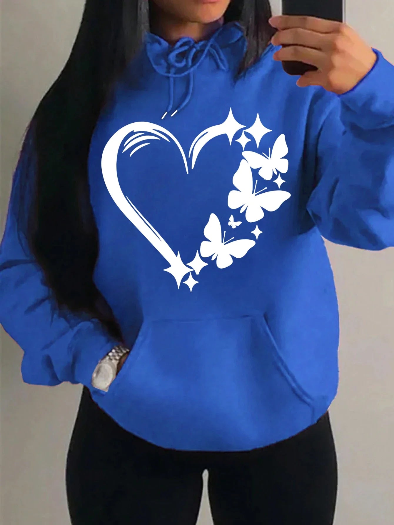 Women's Love and Butterfly Pattern Hoodie Hip Hop Street Fashion Pocket Clothes Retro Multi Color Hoodie