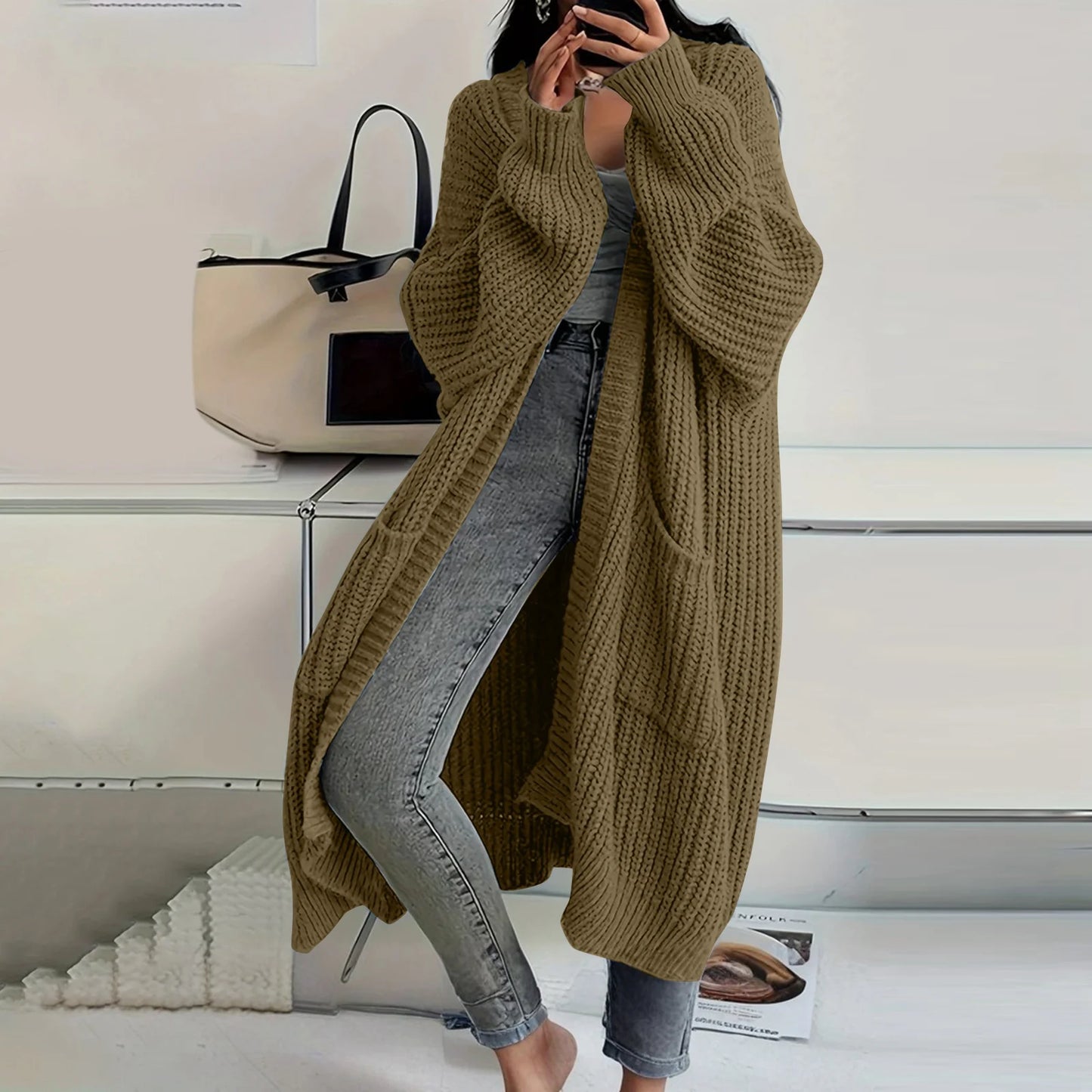 Women's Loose Long Knitted Cardigan Sweater Coat Autumn Winter Long Sleeved Long Knitwear Female Street Fashion Sweater Jacket