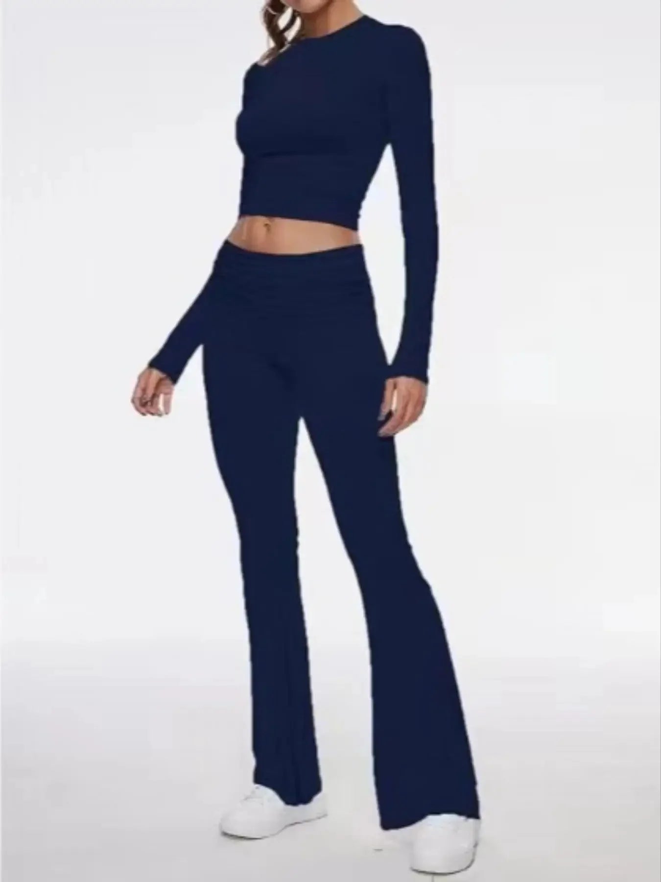 High-End Women's Long Sleeve Top And Flared Pants Set Fashionable And Stylish Polyester Fiber from Mainland China