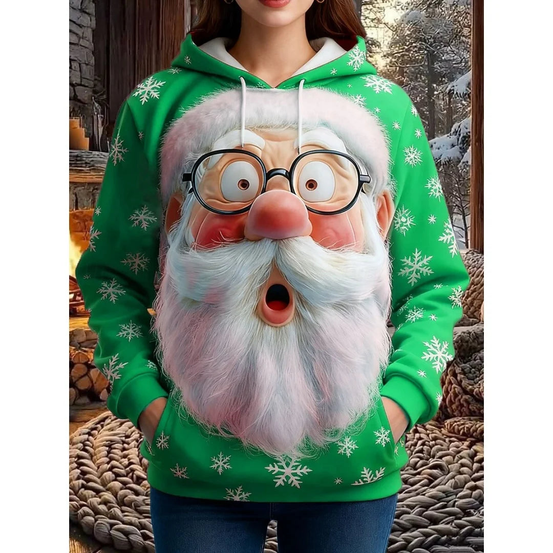 Women's Vintage Christmas Santa Print Sweatshirts Long Sleeve Crewneck Pullover Festive Street Style Spring Fall Holiday Fashion