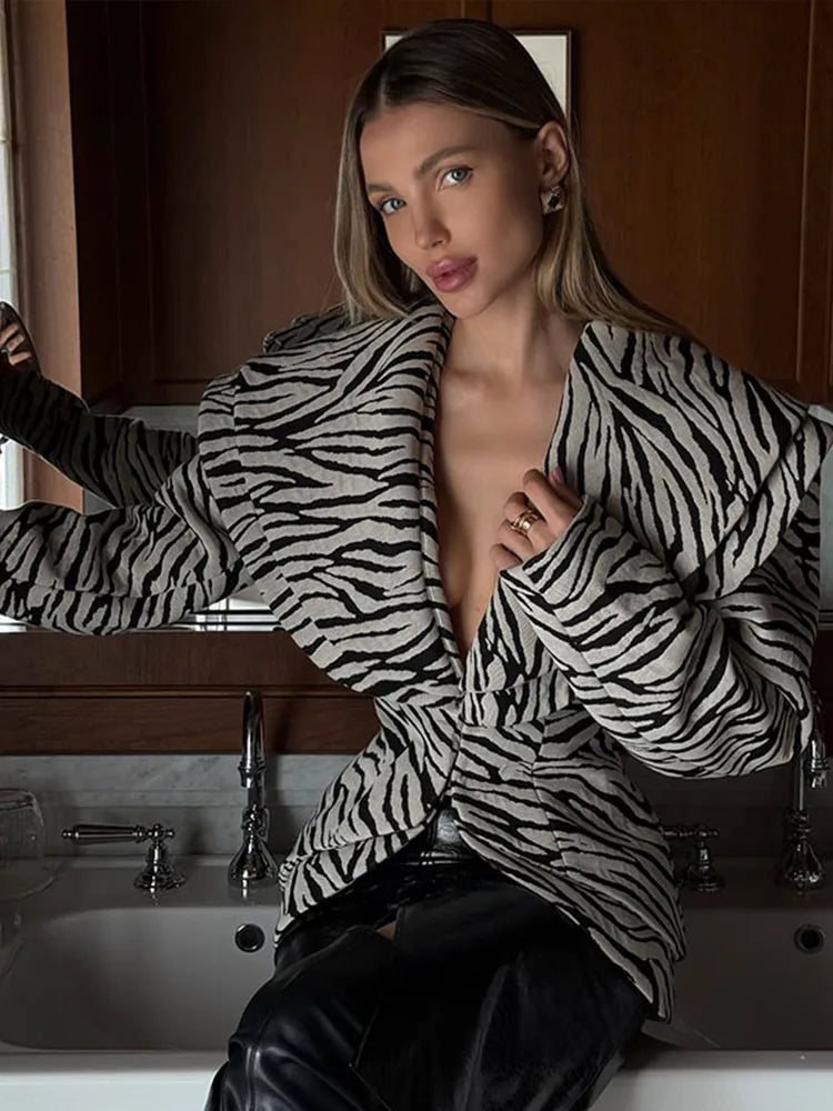 Fashion Zebra Printing Women's Jacket Skirts Suit V-Neck Waist-Closed Lady Sets 2025 Autumn Winter Elegant 2 Pieces Set Womem