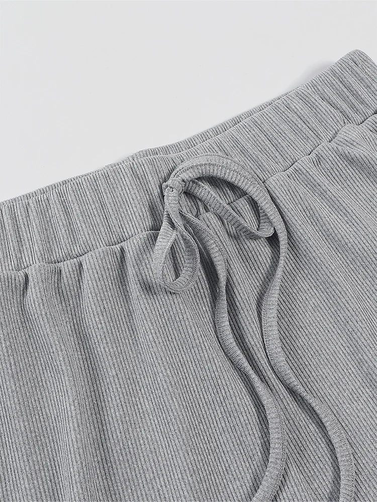 Ladies Casual Two-Piece Suit round Neck Long Sleeve Top with Wide Leg Pants Pure Color Straight Loose Trousers Elegant Outfit