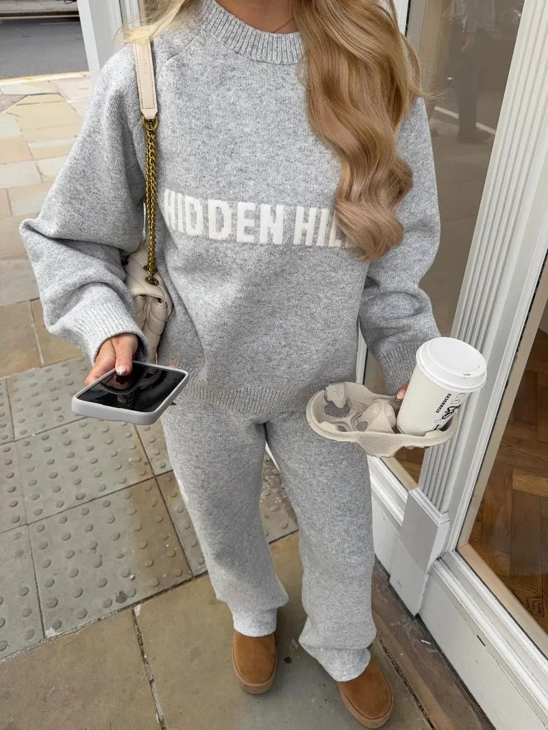 Street Y2K Gothic English letter pattern simple grey women sweater retro hip-hop American fashion punk versatile pullover